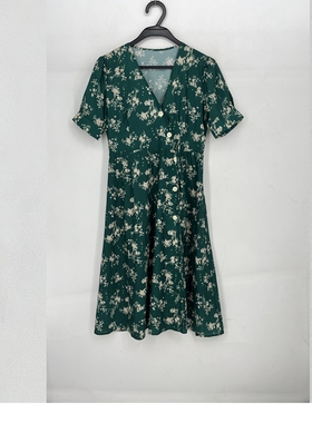 夏款 撤柜品牌 慕T丽 舒适雪纺V领收腰连衣裙女62290