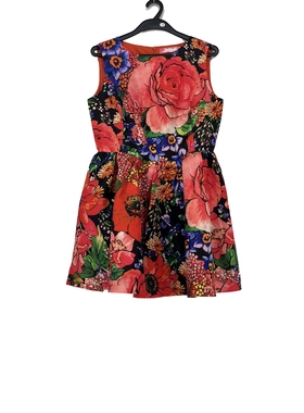 夏款 撤柜品牌 香T卡系列 无袖收腰印花A字摆连衣裙女19102