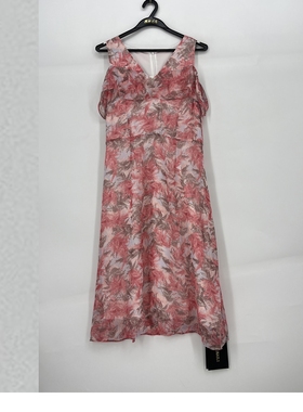 夏款 撤柜品牌 莫L凯L系列 粉嫩减龄V领印花舒适连衣裙女140008