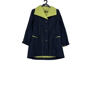 台湾裘*诺 春秋款 撞色西装领宽松风衣 中长款薄款外套 41072D