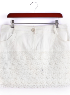 夏款 法国品牌 蕾D 白色牛仔短款半身裙 蛋糕 蕾丝包身 F3PB03004