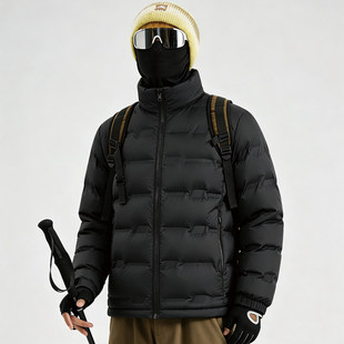 轻薄型羽绒服男士冬季黑色立领青少年百搭面包服保暖防风衣服外套