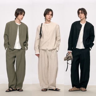 HOPECONCEP法国雨露麻老钱慵懒假两件衬衫外套|极简风套装#25161