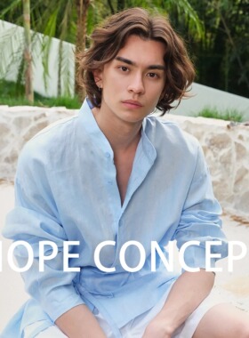 HOPECONCEPT开启亚麻统治区 老钱风松弛感亚麻立领系带衬衫#25124