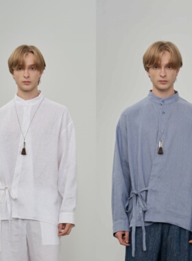 HOPECONCEPT开启亚麻统治区 老钱风松弛感亚麻立领系带衬衫#25124