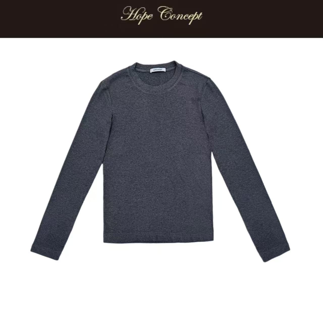 HOPECONCEPT挚简圆领羊毛混纺坑条长袖针织衫上衣#25472