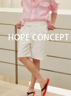 HOPECONCEPT全员时髦全棉双褶裥五分阔腿松弛凉感通勤短裤06216