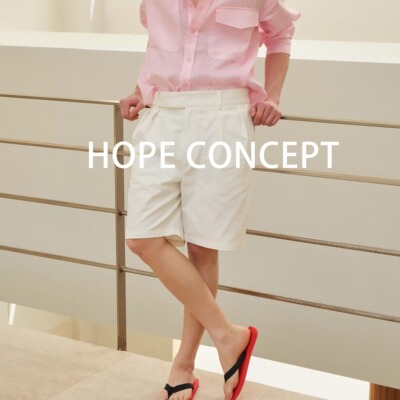 HOPECONCEPT全员时髦全棉双褶裥五分阔腿松弛凉感通勤短裤06216