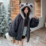 新款现货！可爱风百搭小熊帽款毛绒保暖外套278-8812-P225K338，女装皮草，三七家