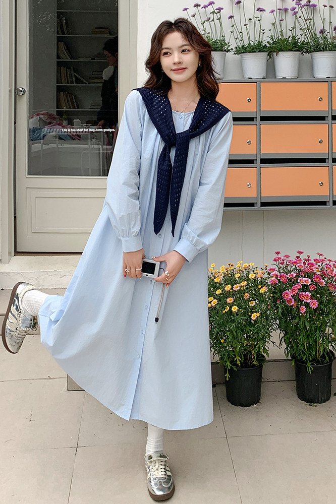现货！2026年女春装新款淡蓝色披肩长款连衣裙278-3783-P130K210,女装连衣裙,三七家