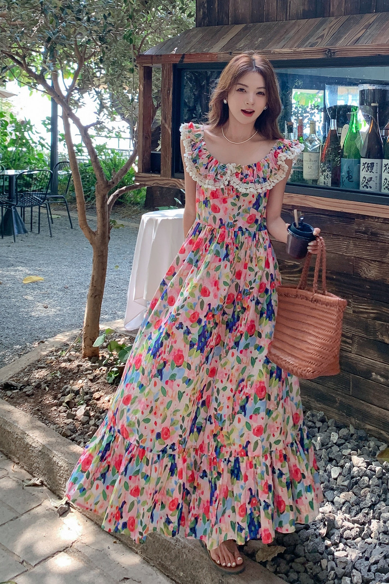 现货！26夏装新款度假风露肩旅行百搭连衣裙278-3791-P135-K198,女装连衣裙,三七家