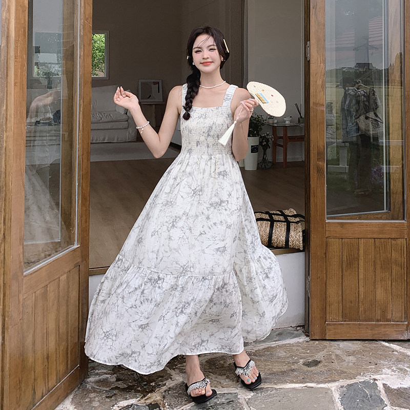 现货！26夏装度假风水墨花型少女感连衣裙278-3722-P110-K168,女装连衣裙,三七家