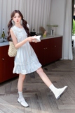 设计感小个子时尚穿搭夏甜妹森系甜美碎花花边小飞袖夏季连衣裙女，女装连衣裙，三七家