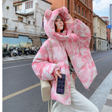 现货！设计款定制扎染印花时尚学生短款羽绒服278-8819-P285K429，女装羽绒服，三七家