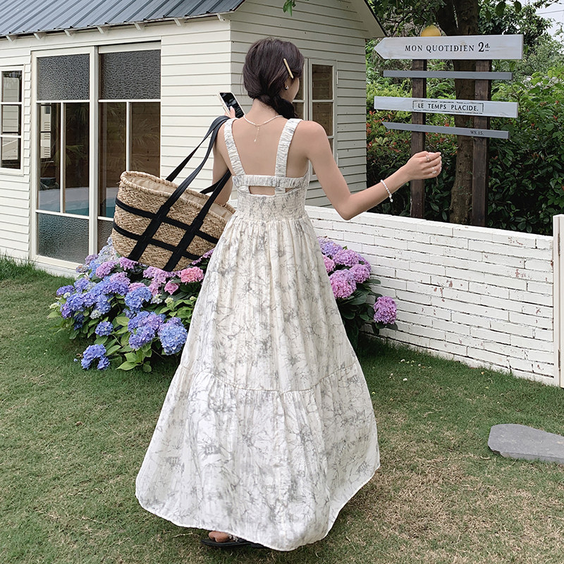 现货！26夏装度假风水墨花型少女感连衣裙278-3722-P110-K168,女装连衣裙,三七家