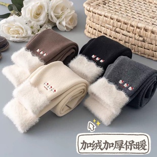 子宝宝冬装 无骨蚕丝加绒加厚女童打底裤 保暖外穿裤 儿童冬季 秋冬款