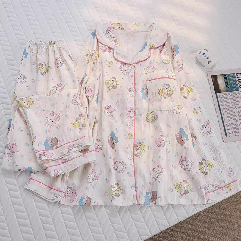 卡通可爱mikko韩版ins睡衣女春秋甜美高颜值云朵棉少女家居服套装