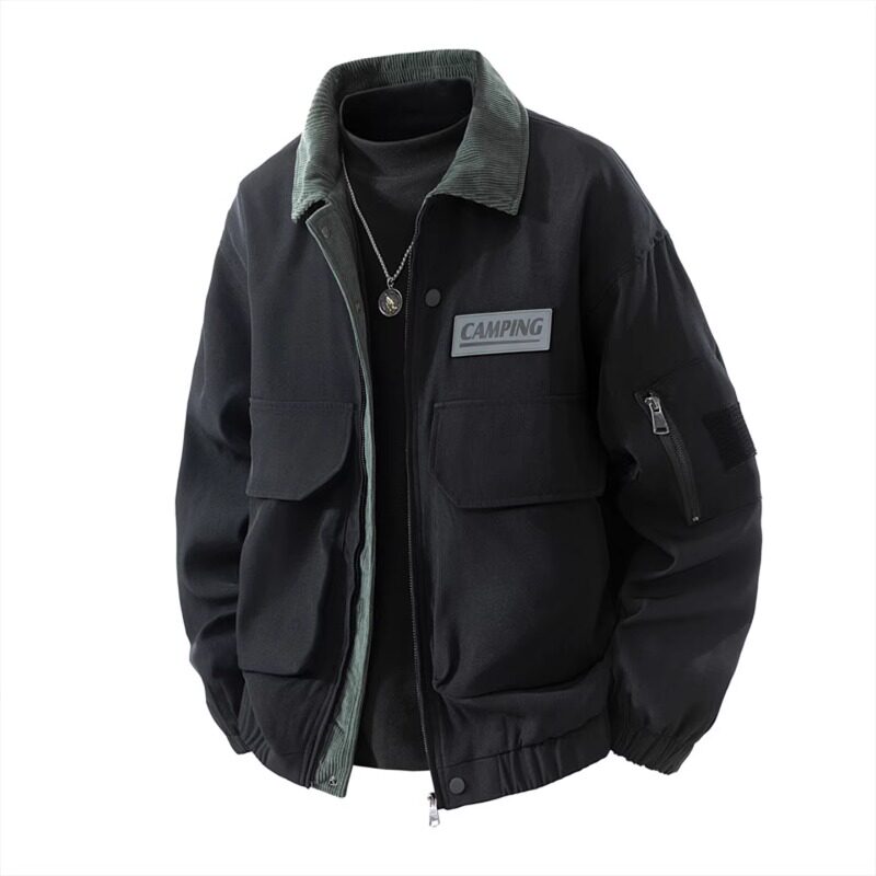 春秋季冲锋衣外套男孩初高中学生潮牌宽松工装夹克青少年大童男装