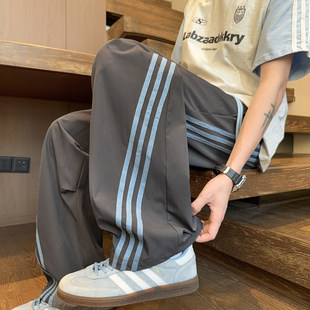 夏装薄款冰丝速干裤子男初中学生青少年大童宽松帅气直筒休闲长裤