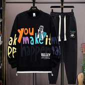 春秋季 t恤 15岁初中学生14大童帅气长袖 13青少年卫衣套装 胖男孩12