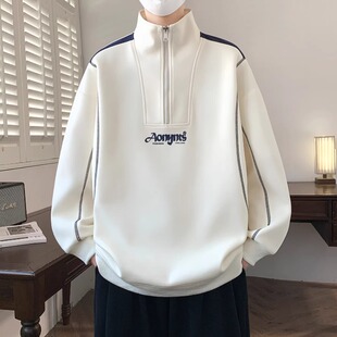 春秋季半拉链立领卫衣男孩初中高中学生青少年宽松帅气大童上衣服