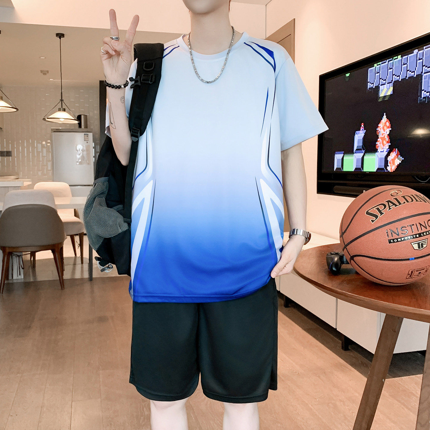 夏季篮球服套装男生初中生冰丝速干短袖t恤青少年大童新款球衣服