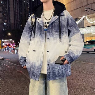 春秋款连帽外套男生初中高中学生潮牌帅气夹克青少年大童宽松褂子