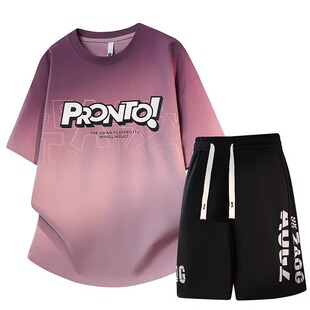 夏装青少年潮流短袖t恤胖男孩学生半袖大童衣服宽松休闲运动套装