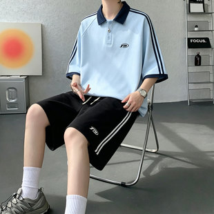 青少年短袖t恤男孩夏季初中高中学生潮流polo衫大童休闲运动套装