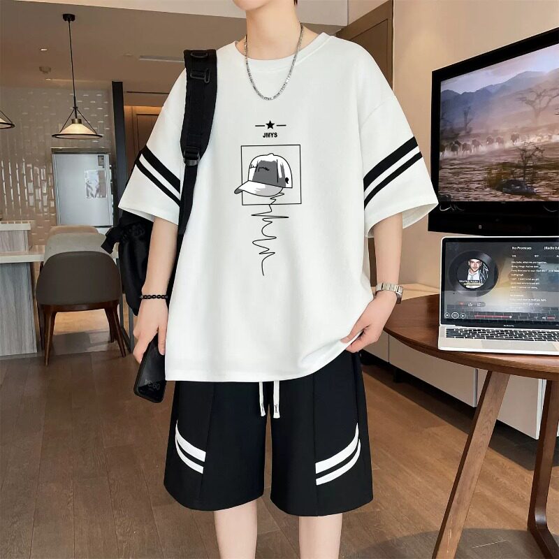 青少年短袖t恤男孩初高中学生潮牌半袖大童夏装短裤运动两件套装