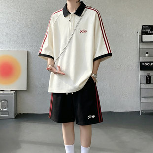 青少年短袖t恤男孩夏季初中高中学生polo衫帅气大童休闲运动套装