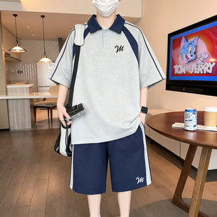 青少年短袖t恤男孩夏季初高中学生帅气POLO衫大童夏装运动套装潮