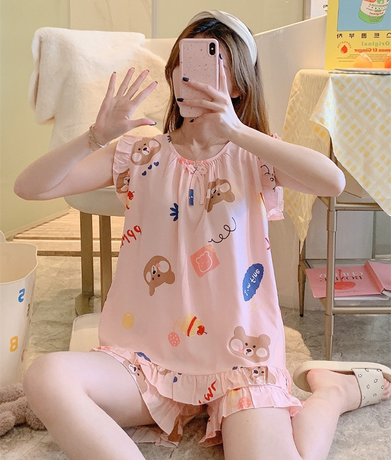 无袖棉绸睡衣女士春夏季薄款人造棉家居服甜美少女可外穿绵绸套装