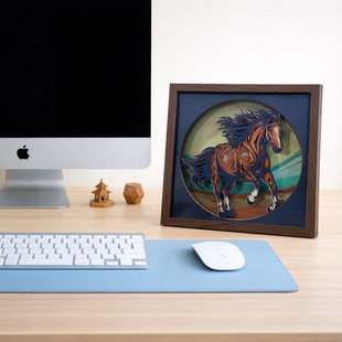 2026沧澜骏驰马年立体纸雕画马匹装饰画实木有框简约现代书房挂画