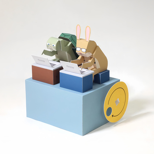 别卷啦兔子趣味亲子可动传动纸模型 DIY手工拼装解压搞怪手作礼物