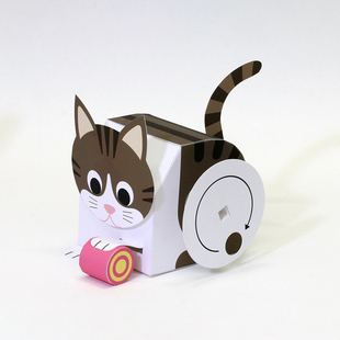 不屈不挠小猫 亲子手工卡通趣味益智创意立体DIY传动折纸玩具纸模