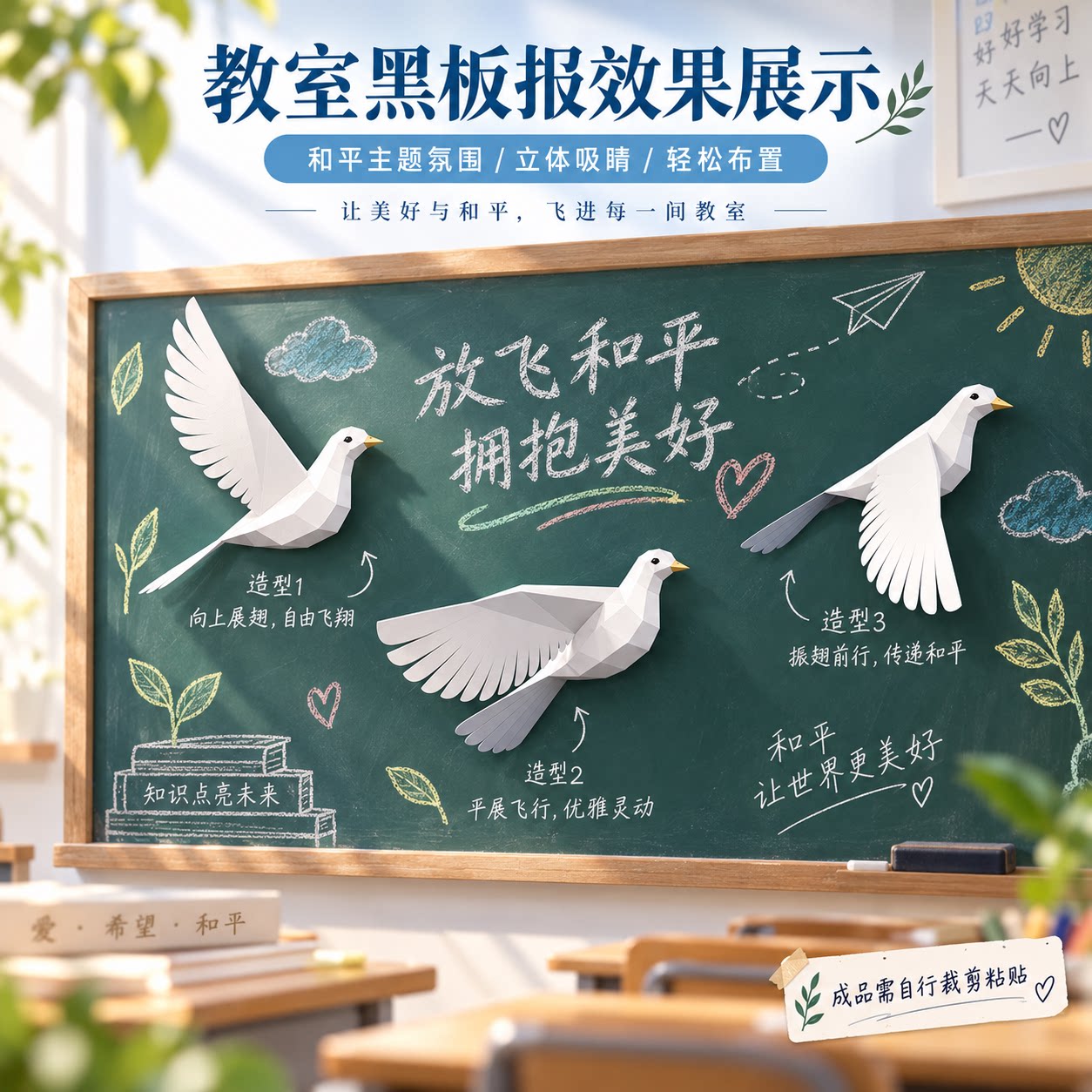 和平鸽立体飞鸟壁饰美式简约客厅黑板报装饰品多功能几何图案壁挂