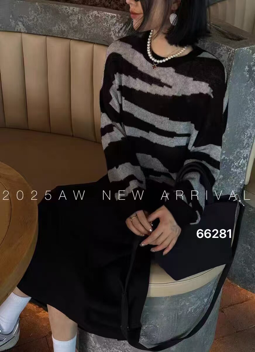 韩系高级软糯莱赛尔天丝山羊绒毛衣女宽松洋气提花撞色秋季新6281