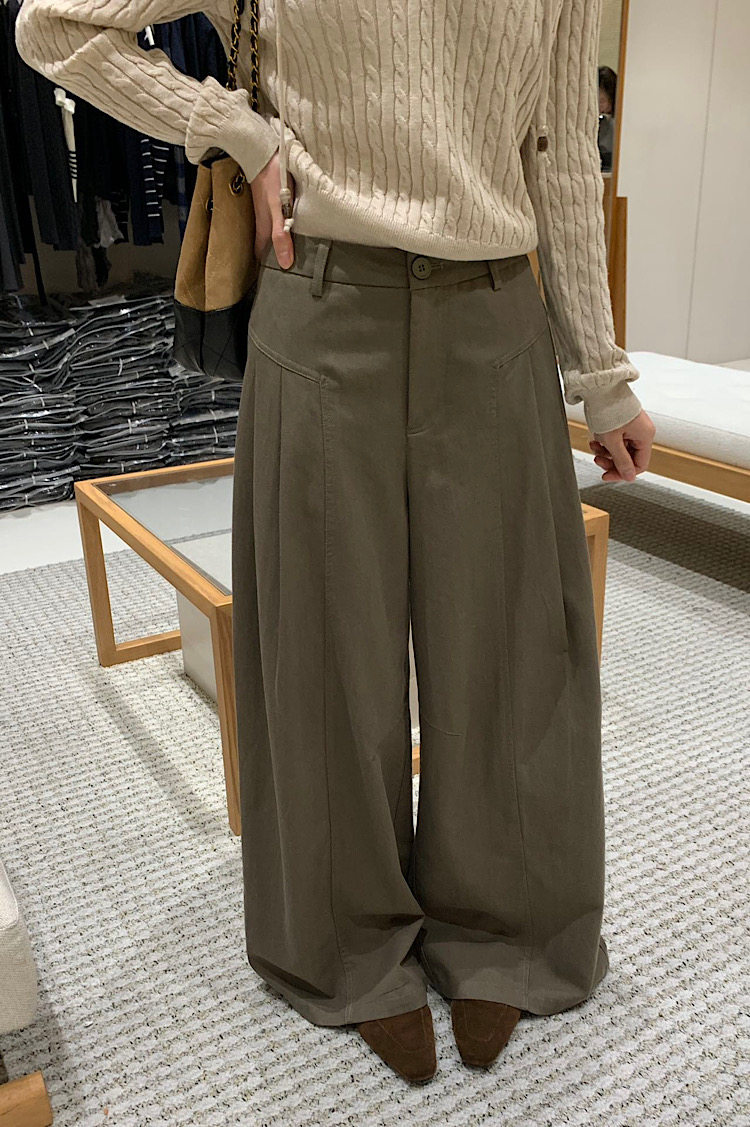 韩系高级莱赛尔天丝棉高腰弯刀休闲裤女高腰拖地阔腿秋季新款6827