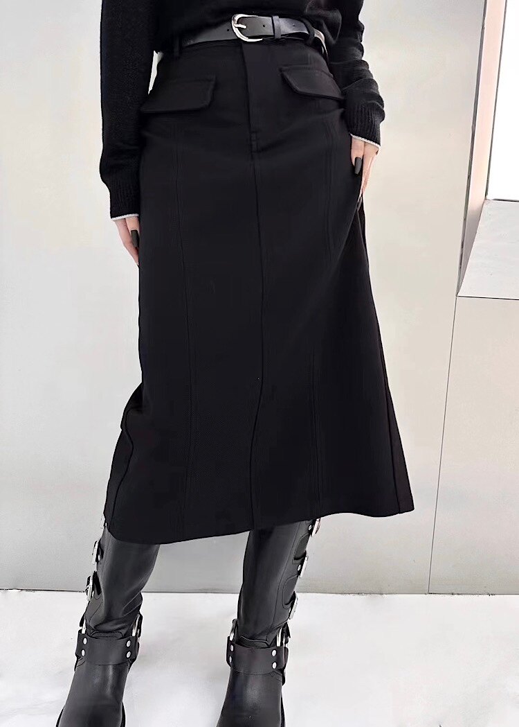 韩版直筒人棉西装半身裙女3080气质垂感高腰开衩修身中长2025春季