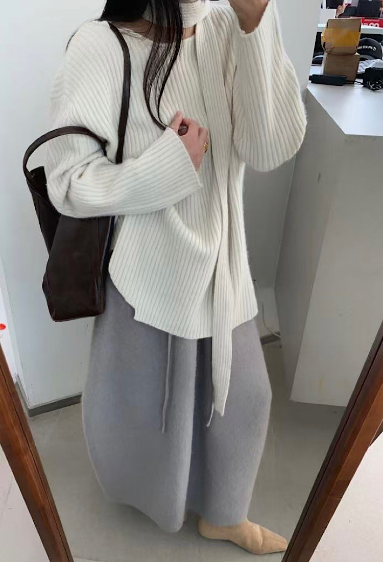 高品质加厚软糯飘带浣熊绒毛衣3835洋气坑条宽松设计感女2024冬季