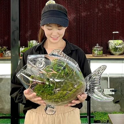 鱼型玻璃鱼缸透明玻璃鱼形鱼缸金鱼缸家中装饰品风水招财鱼形摆件