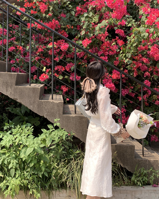 A字裙聚酯纤维绣花两件套