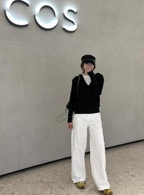 BOOMLIMIT 梨形天菜 新增加绒版 中腰立体弯刀裤白色牛仔裤阔腿裤