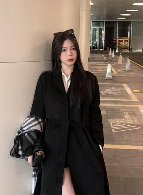 BOOMLIMIT 宅女的max大衣 全羊毛黑色浴袍款双面呢大衣外套