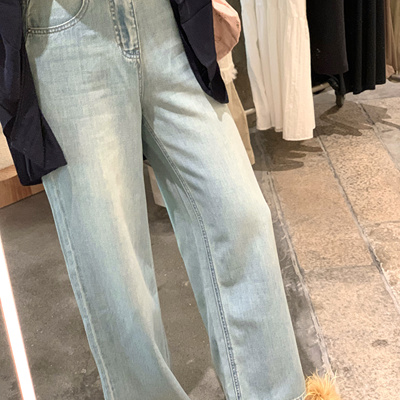 BOOMLIMIT  夏季百搭宽松拖地水洗阔腿裤超薄天丝牛仔裤饺子裤