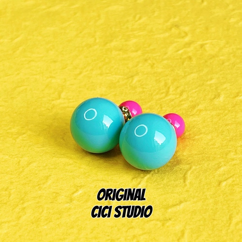 CICI STUDIO小众精工多巴胺蓝色玫红色撞色圆球耳钉女甜美Y2K耳饰