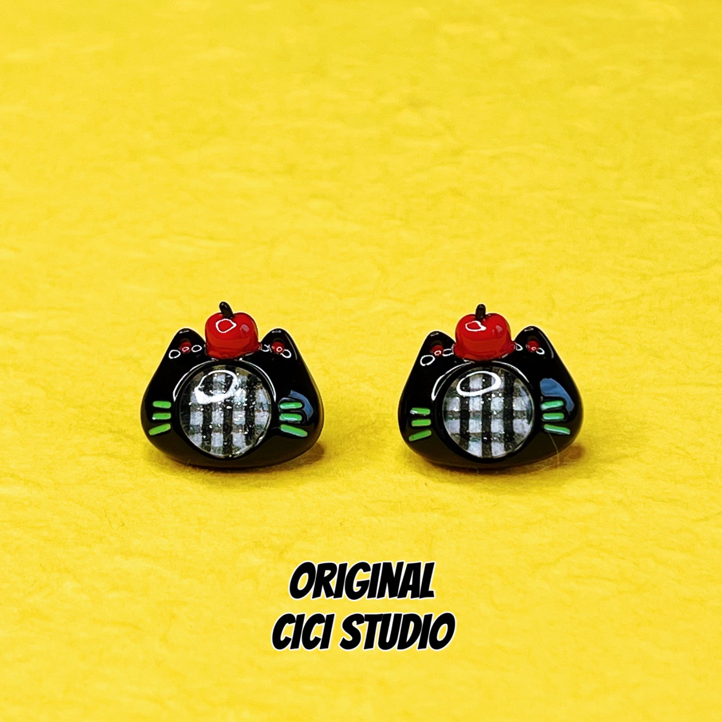 CICI STUDIO小众精工韩国复古摩登猫咪千鸟格耳钉女甜美个性耳饰