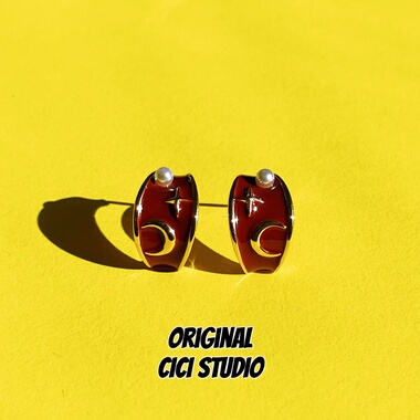 CICI STUDIO小众高级感红色滴釉耳钉女ins时髦复古摩登耳环礼物