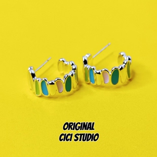 CICI 潮流艺术彩色滴釉C形耳钉女ins甜酷精工耳环 STUDIO小众个性